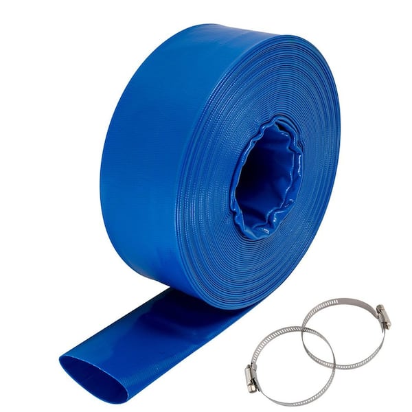 Discharge Hose, 4\in. x 105\ft. PVC Lay Flat Hose, Heavy Duty Backwash Drain Hose with Clamps, Weather-Proof