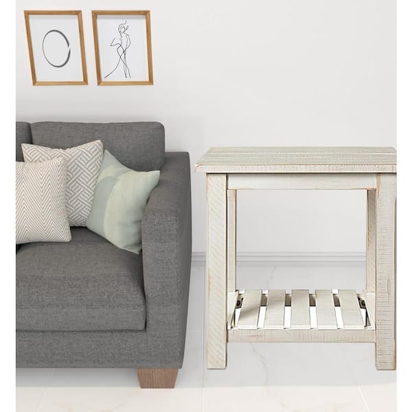 HomeRoots Charlie 24 in. White Square Wood End Table