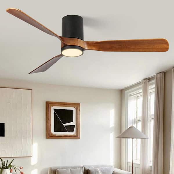 42 in. Indoor Black Solid Wood 6-Speeds Remote Ceiling Fan with APP 3-Colors Dimmable LED Light and Reversible DC Motor