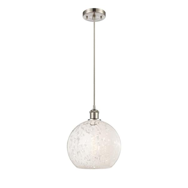 White Mouchette 100-Watt 1-Light Brushed Satin Nickel Standard Mini Pendant Light with Painted Glass Shade