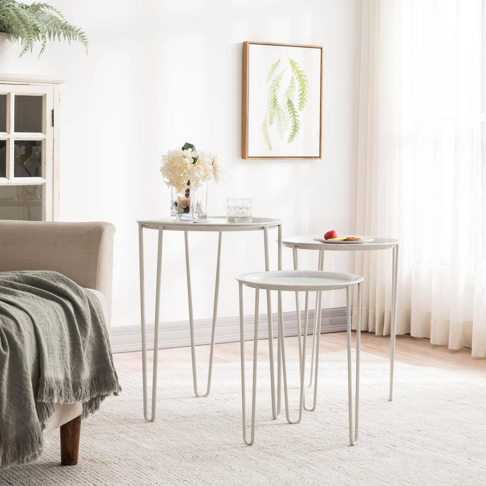 Mid Century Nesting 18.25 in. White Round Metal End Table (Set of 3