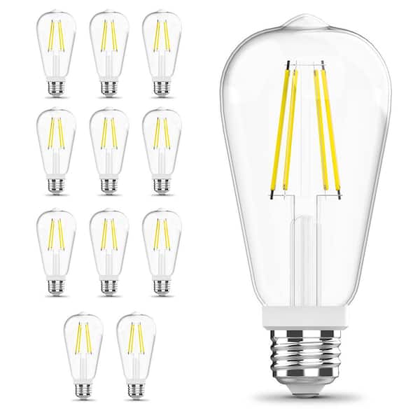 Feit Electric 60-Watt Equivalent ST19 Edison Vintage Filament Clear Glass Motion Activated E26 LED Light Bulb Daylight 5000K (12-Pack)