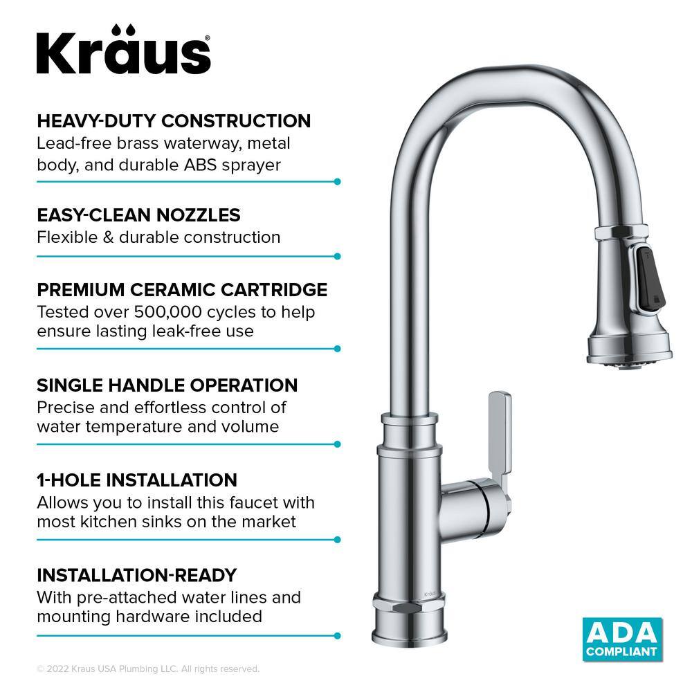 Chrome Industrial Pull-Down Single Handle Kitchen Faucet