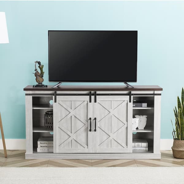 58 in. Saw Cut-Off White TV Stand for TVs Up to 65 in.