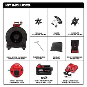 18-Volt Lithium-Ion Cordless 200 ft. Pipeline Inspection System Image Reel Kit with Inspection System Monitor (2-Tool)