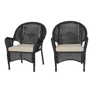 Rosemont Black Water Resistant UV Protected Steel Wicker Outdoor Patio Lounge Chair with Putty Tan Cushion (2-Pack)