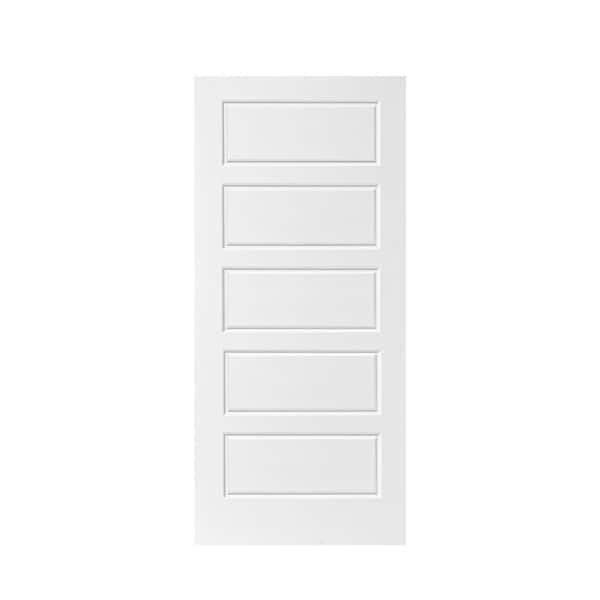 CALHOME 30 in. x 80 in. White Primed Composite MDF 5 Panel Interior Barn Door Slab