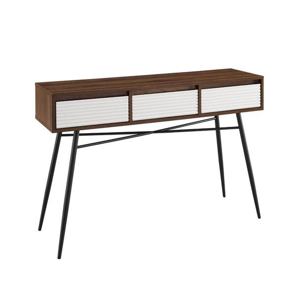 3 Drawer Rectangle Wood Console Table, Walnut Console Table Modern