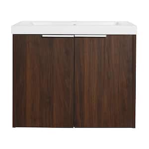 23.6 in. W x 18.1 in. D x 19.3 in. H Wall-Mounted Bath Vanity in Brown with White Resin Vanity Top