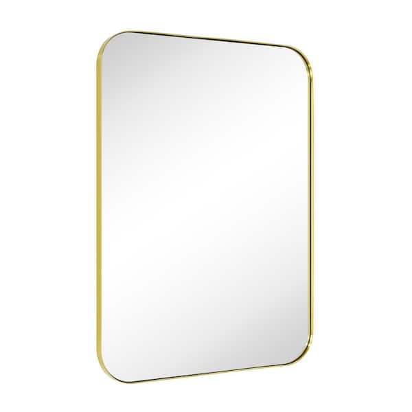 TEHOME Mid-Century 30 in. W x 40 in. H Rectangular Stainless Steel Framed Wall Mounted Bathroom Vanity Mirror in Brushed Gold