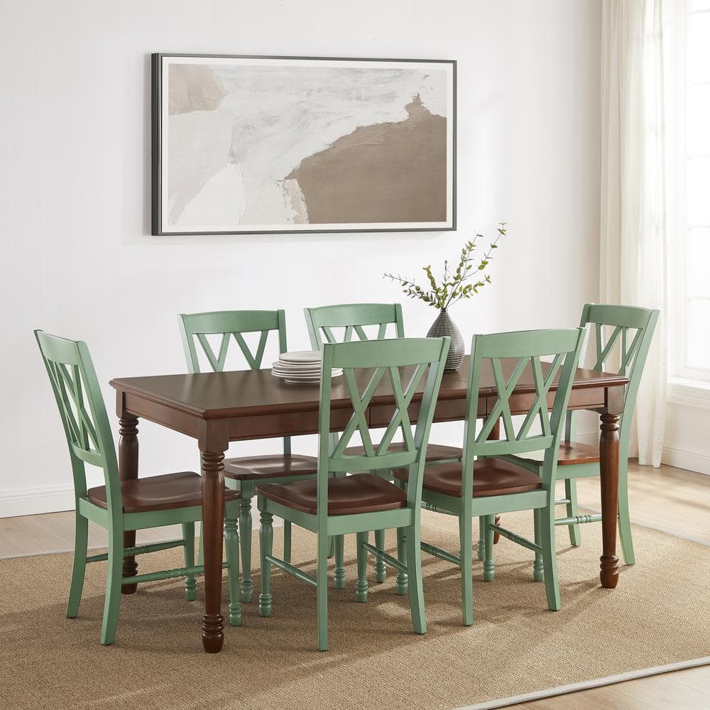 Shelby 7-Piece Distressed Teal and Cherry Dining Table Set