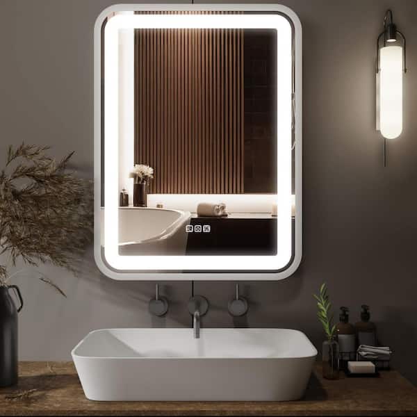 IDEAGLE 36 in. W x 28 in. H Rectangular Frameless Dimmable, Defog, HD Reflected Wall Mounted Bathroom Vanity Mirror in Silver