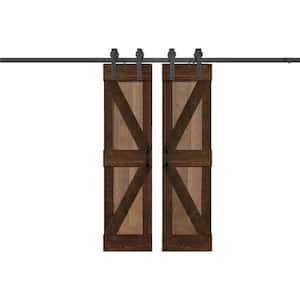 K Series 48 in. x 84 in. Walnut/Coffee Finished DIY Solid Wood Double Sliding Barn Door with Hardware Kit