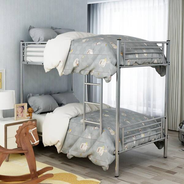 Harper & Bright Designs Sliver Twin Over Twin Metal Bunk Bed