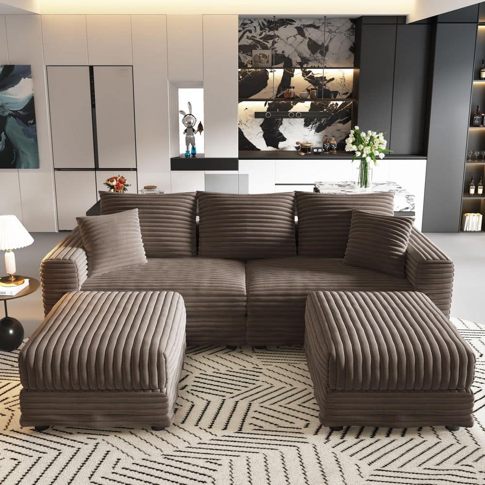 Harper & Bright Designs Free Combined 82.7 in. Corduroy Sectional Sofa ...