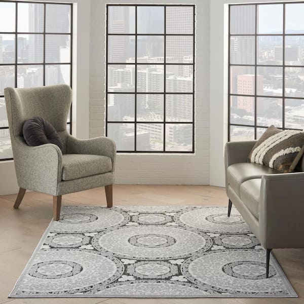 Calobra Gray 5 ft. x 7 ft. Geometric Modern Indoor/Outdoor Patio Area Rug
