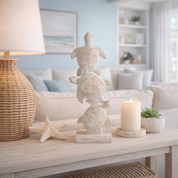 ミニチュアRIPCHUマーメイドオブジェ Liv & Skye 7 in. x 16 in. White Resin Coastal Stacked Sea Turtles