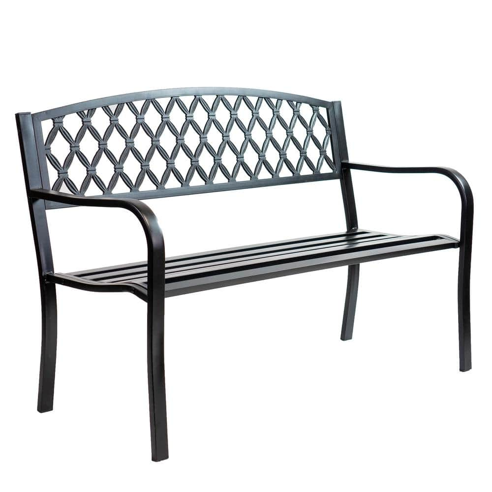 Patio Premier Lattice Back Black Metal Patio Premier Park Bench 243045 The Home Depot