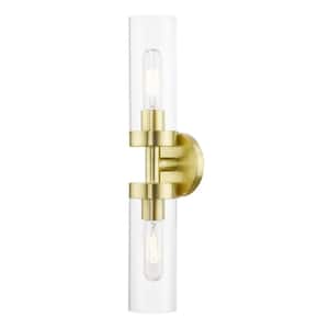 Hastings 19.25 in. 2-Light Satin Brass ADA Vanity Light with Clear Glass