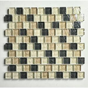 Geo Amazonia Beige Square Mosaic 1 in. x 1 in. Textured Glass Wall and Pool Tile (0.84 Sq. ft./Sheet)