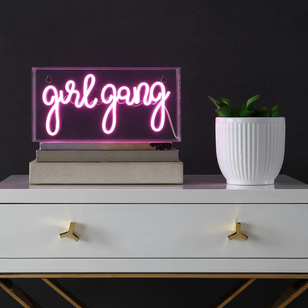 Jonathan Y Girl Gang 11.88 Contemporary Glam Acrylic Box USB Operated LED Neon Light - Pink