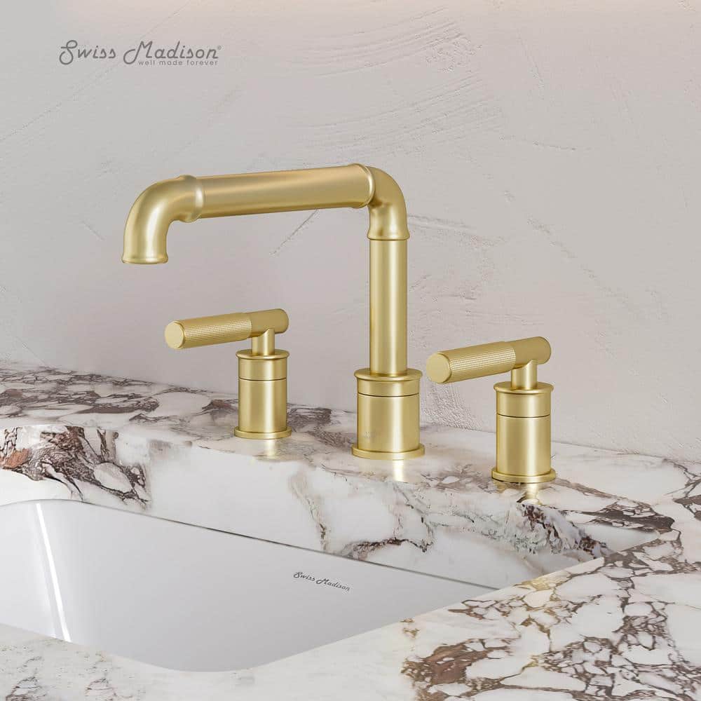 Avallon Brushed Gold 8-inch Widespread Sleek Handle Bathroom Faucet