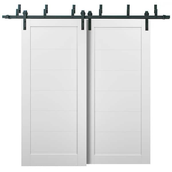 Sartodoors 64 in. x 84 in. 2-Panel White Solid MDF Sliding Barn Door with Hardware Kit