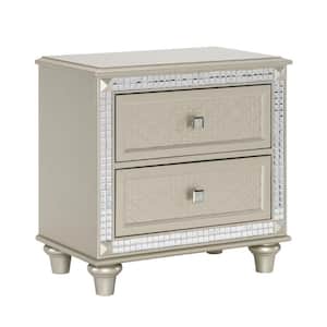 28 in. Silver 2-Drawer Wooden Nightstand