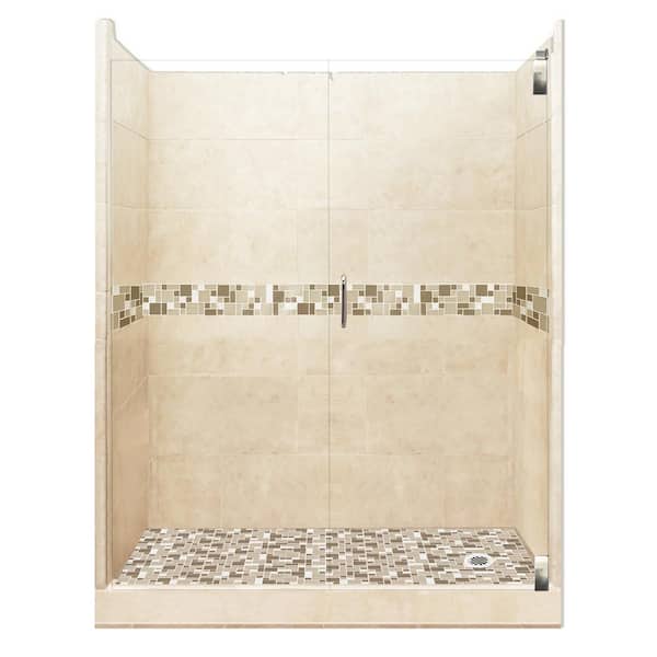 American Bath Factory Tuscany Grand Hinged 32 in. x 60 in. x 80 in. Right Drain Alcove Shower Kit in Desert Sand and Satin Nickel Hardware