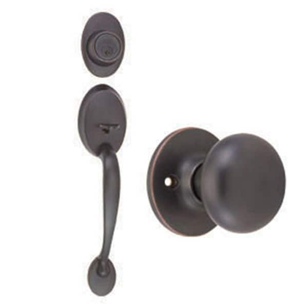 Design House Coventry Oil-Rubbed Bronze Handleset with Single Cylinder Deadbolt, Cambridge Knob Interior and Universal 6-Way Latch