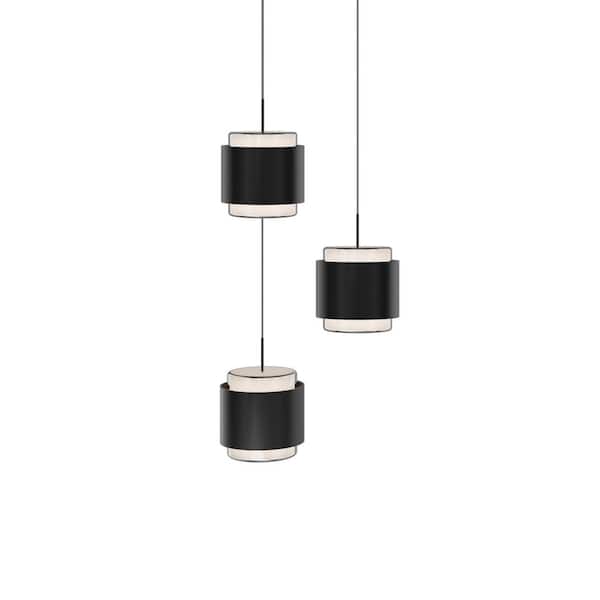Banded 3-Light Black Integrated LED Round Pendant Light Selectable 4CCT 2700K-3000K-3500K-4000K