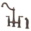 Pfister Courant Bridge Küchenarmatur In Rustikaler Bronze – Mit Seitensprüher, Schwenkbarer Auslauf, 2 Griffe