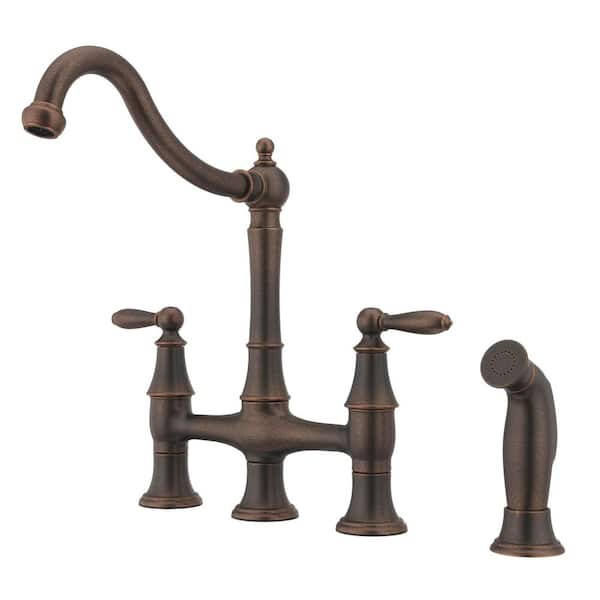 Courant 2-Handle Bridge Kitchen Faucet with Side Spray in Rustic Bronze