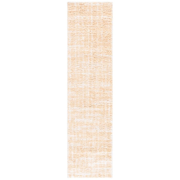 Rumi Shag 2 ft. x 8 ft. Gold/Ivory Abstract Distressed Runner Rug