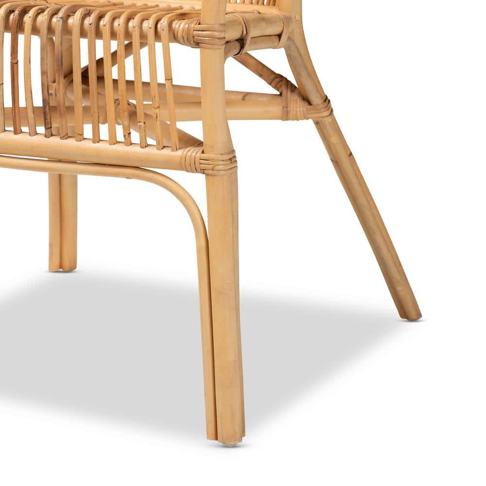 Bohemian Natural Brown Rattan Low Arm Chair with Crisscross Base