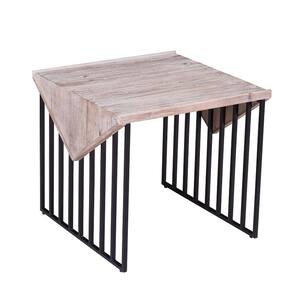 20.5 in. Large Gray and Black Rectangular Wooden Corner Table with Sled Wire Base