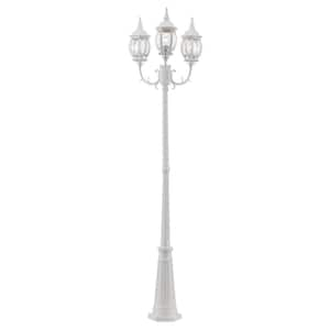 Parkway 7.6 ft. 3-Light White Outdoor Lamp Post Light Fixture Set with Clear Glass