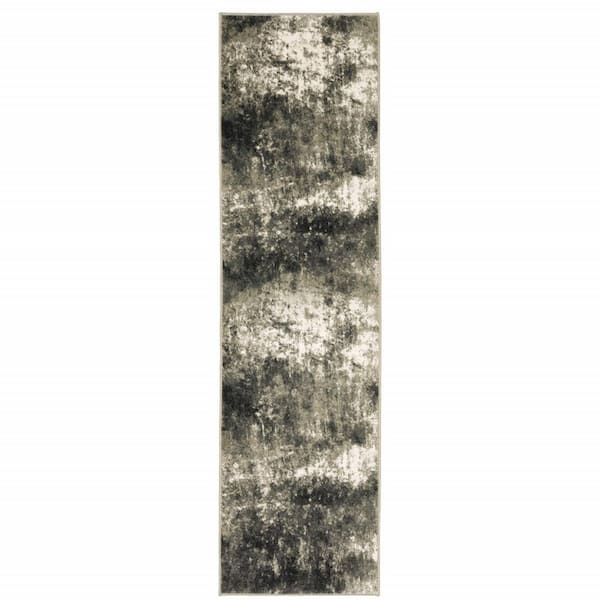 HomeRoots Charcoal Grey and Beige Abstract 2 ft. x 8 ft. Power Loom Stain Resistant Runner Rug