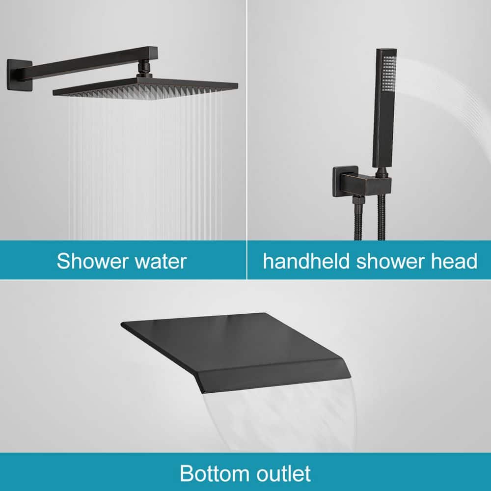 Matte Black 12-Inch Stainless Steel Rain Shower System with Handheld