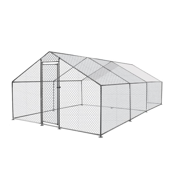Tidoin 240 in. W x 120 in. D x 74.4 in. H Metal In-Ground Chicken Coop with 1 Door and Sharp Top