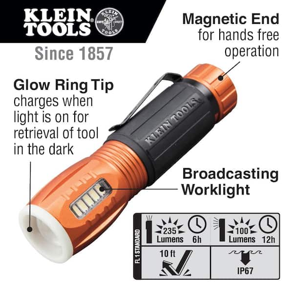 LED Flashlight with Work Light, 235 Lumens, 2 Modes