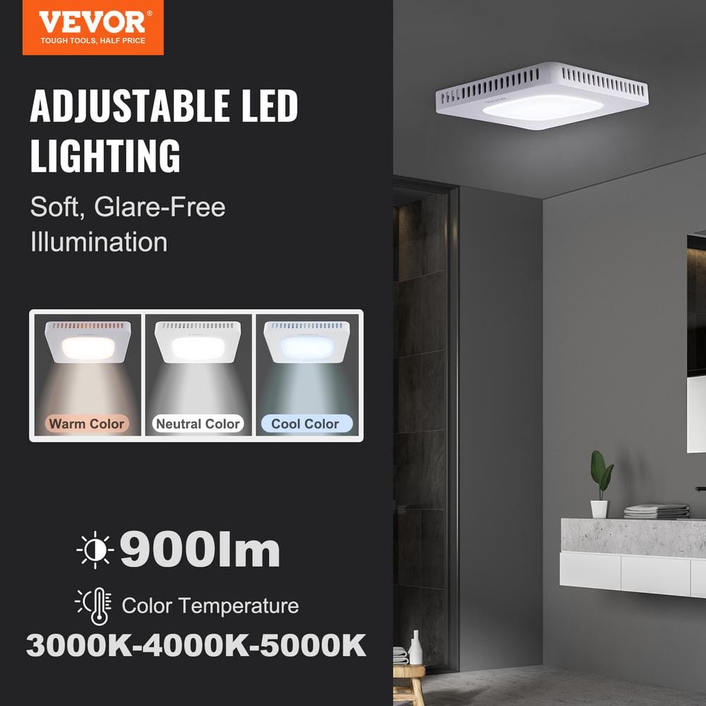 White LED Bathroom Ceiling Exhaust Fan with Galvanized Steel Housing