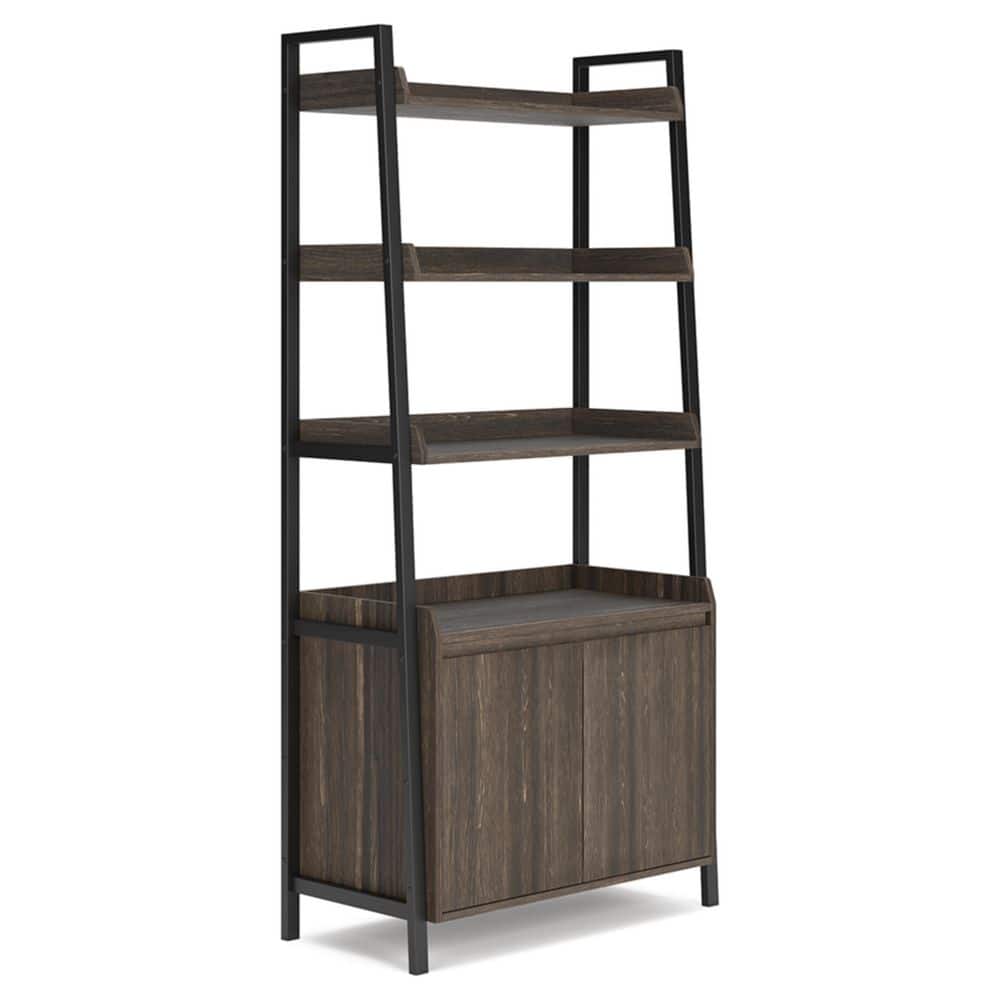 Zendex 72" Dark Brown Wood and Metal Bookcase with Cabinet