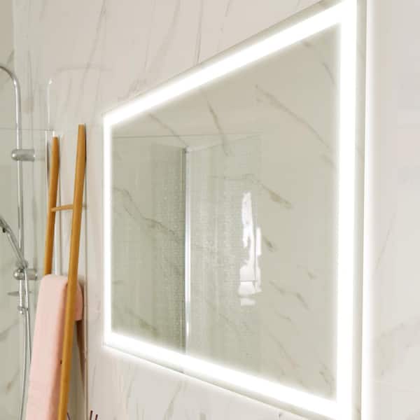 JONATHAN Y Pax 24 in. W x 32 in. H Small Rectangular Frameless Antifog Front/Back-Lit Wall Bathroom Vanity Mirror with Smart Touch