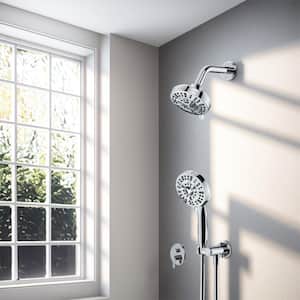 5.9 in. Wall Rod Length Double Handles 9-Spray Patterns Shower Faucet 1.8 GPM with High Pressure Hand Shower in Silver