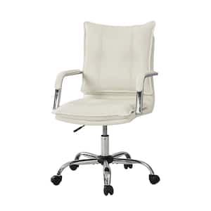 Dud White Modern Faux leather Swivel Task Chair with Padded Arms and Tufted Back