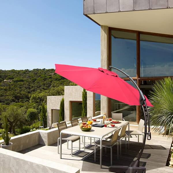 12 ft tilt patio umbrella | Auto-Tilt, Wind Resistant, 360 Rotation | Commercial Grade | Sunbrella Antique Beige This curved cantilever patio umbrella delivers 113 sq VOUA 12-ft Aluminum Beige Slide-tilt