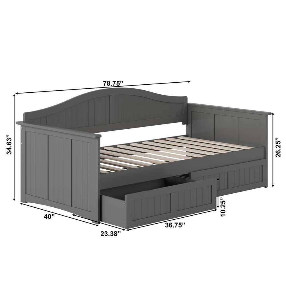 Nantucket Gray Twin Wood Daybed with Storage Drawers