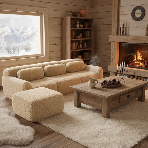 Homy Casa 114.7 in. 3-Seat Plush Microfiber L-Shaped Modular
