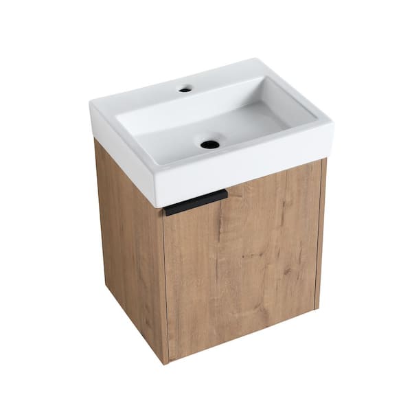 Logmey 19 in. W x 15 in. D x 23 in. H Bath Vanity in Imitative Oak with White Top